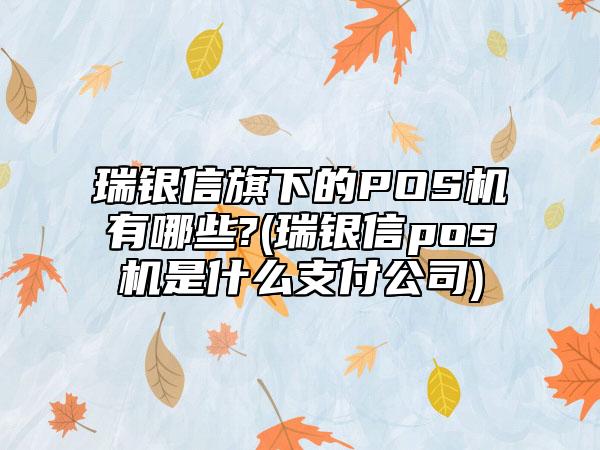 瑞银信pos机有什么作用 瑞银信旗下的POS机有哪些?(瑞银信pos机是什么支付公司)